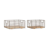 Kochi Iron & Wood Storage Basket - Brown - Set of 2