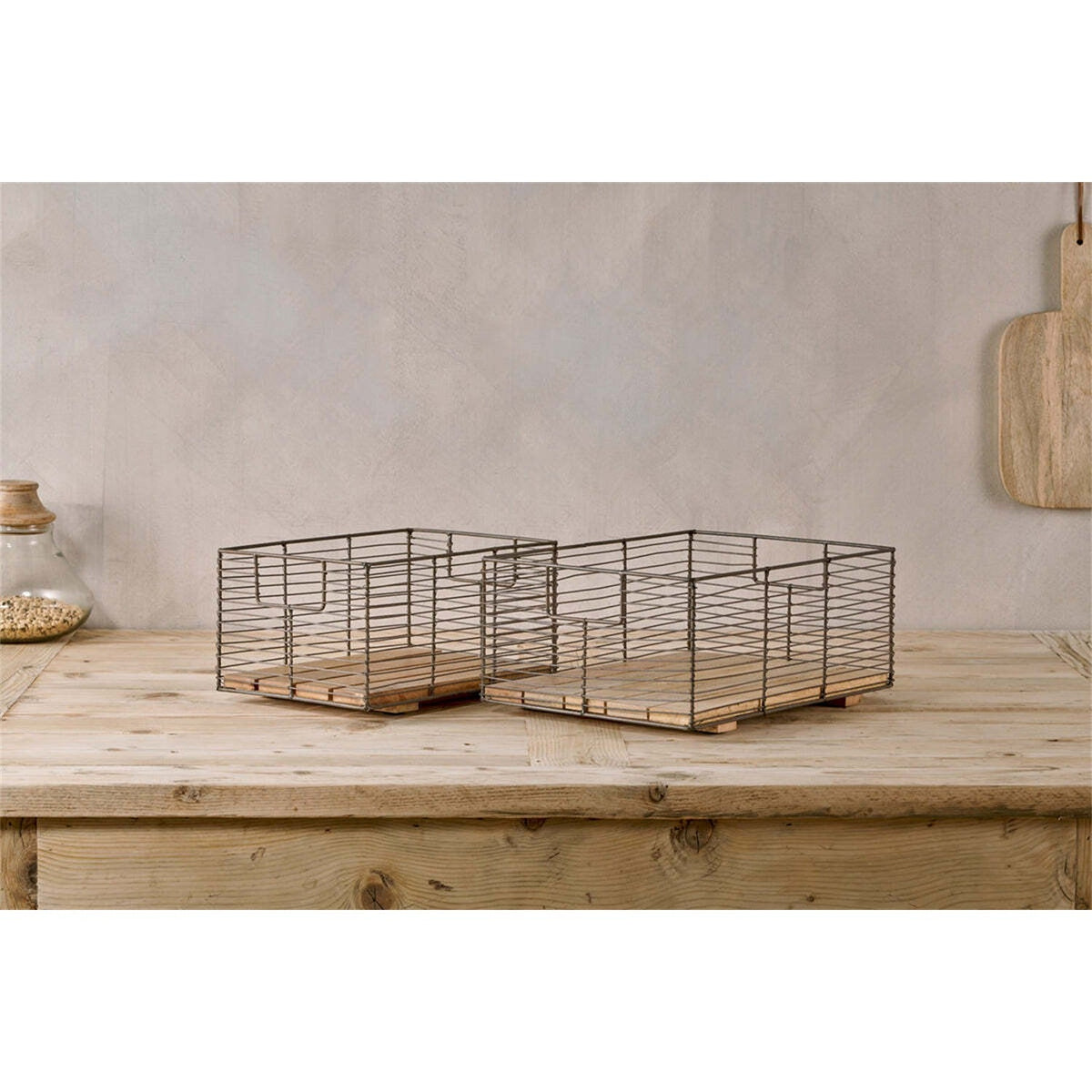 Kochi Iron & Wood Storage Basket - Brown - Set of 2