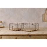 Kochi Iron & Wood Storage Basket - Brown - Set of 2