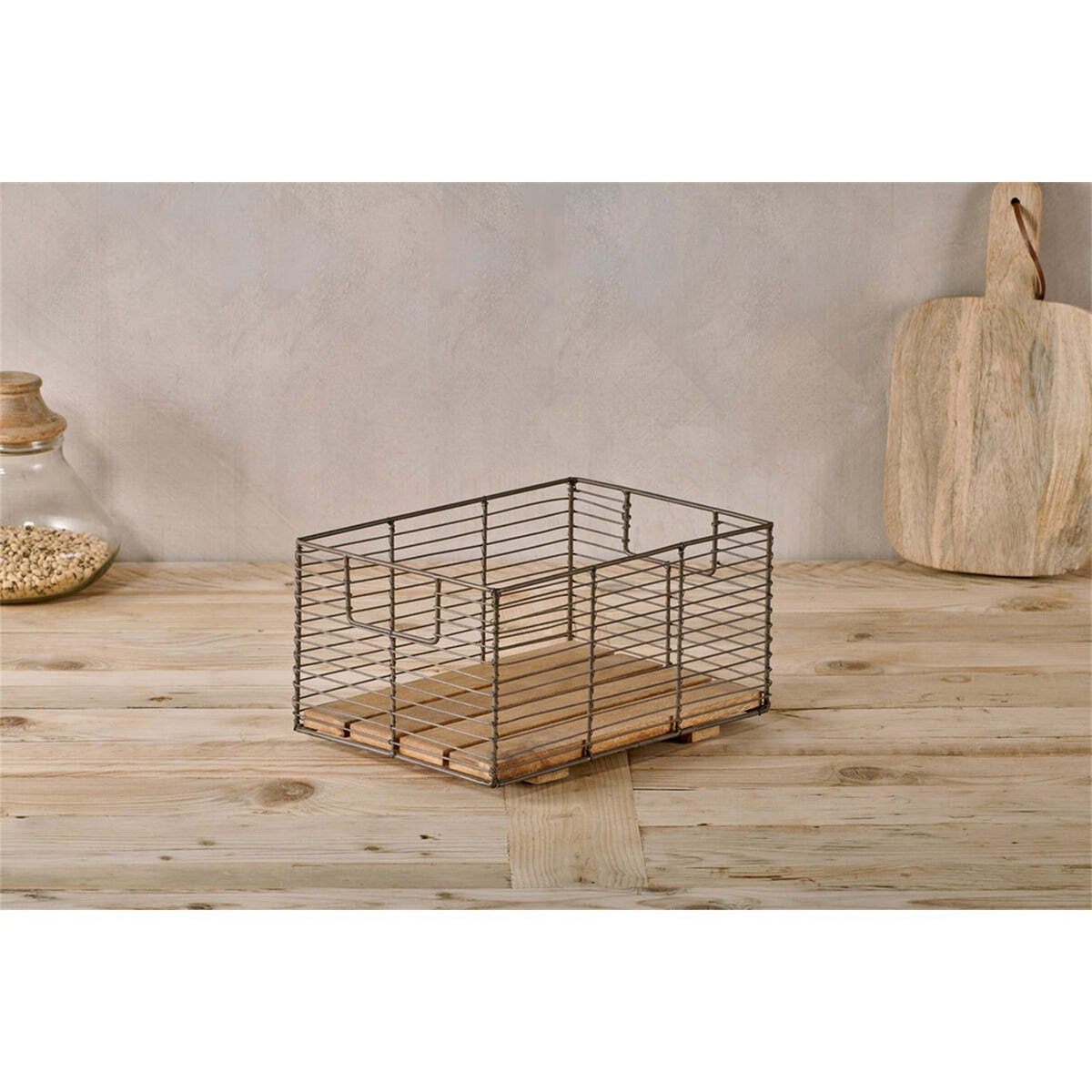 Kochi Iron & Wood Storage Basket - Brown - Set of 2