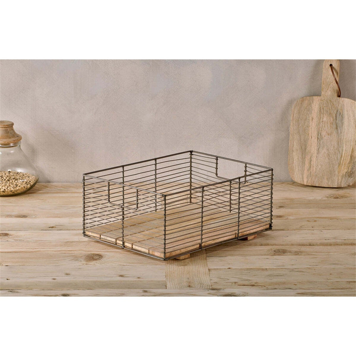 Kochi Iron & Wood Storage Basket - Brown - Set of 2
