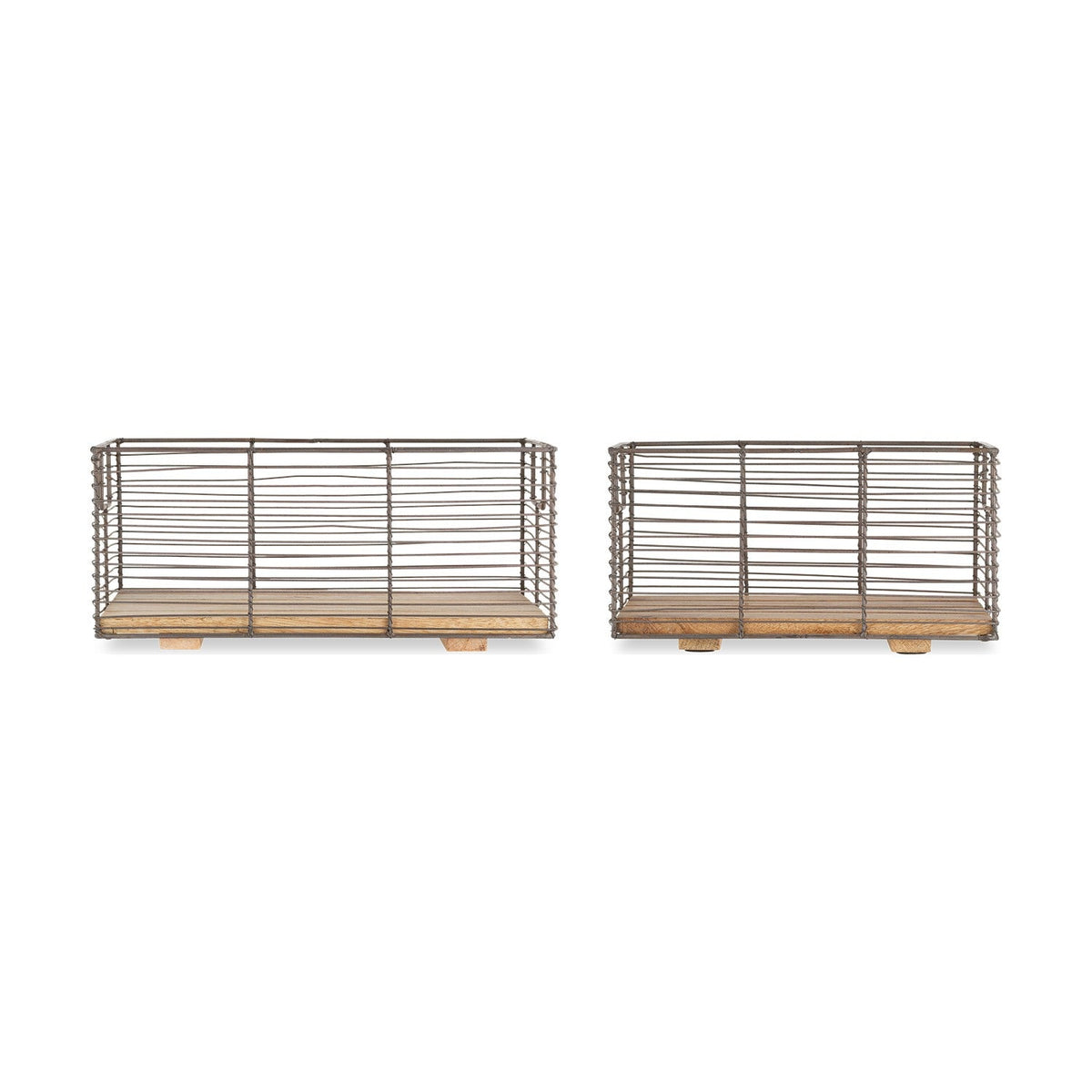 Kochi Iron & Wood Storage Basket - Brown - Set of 2