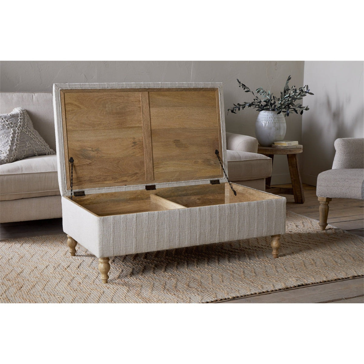 Kiana Cotton & Linen Storage Ottoman - Natural