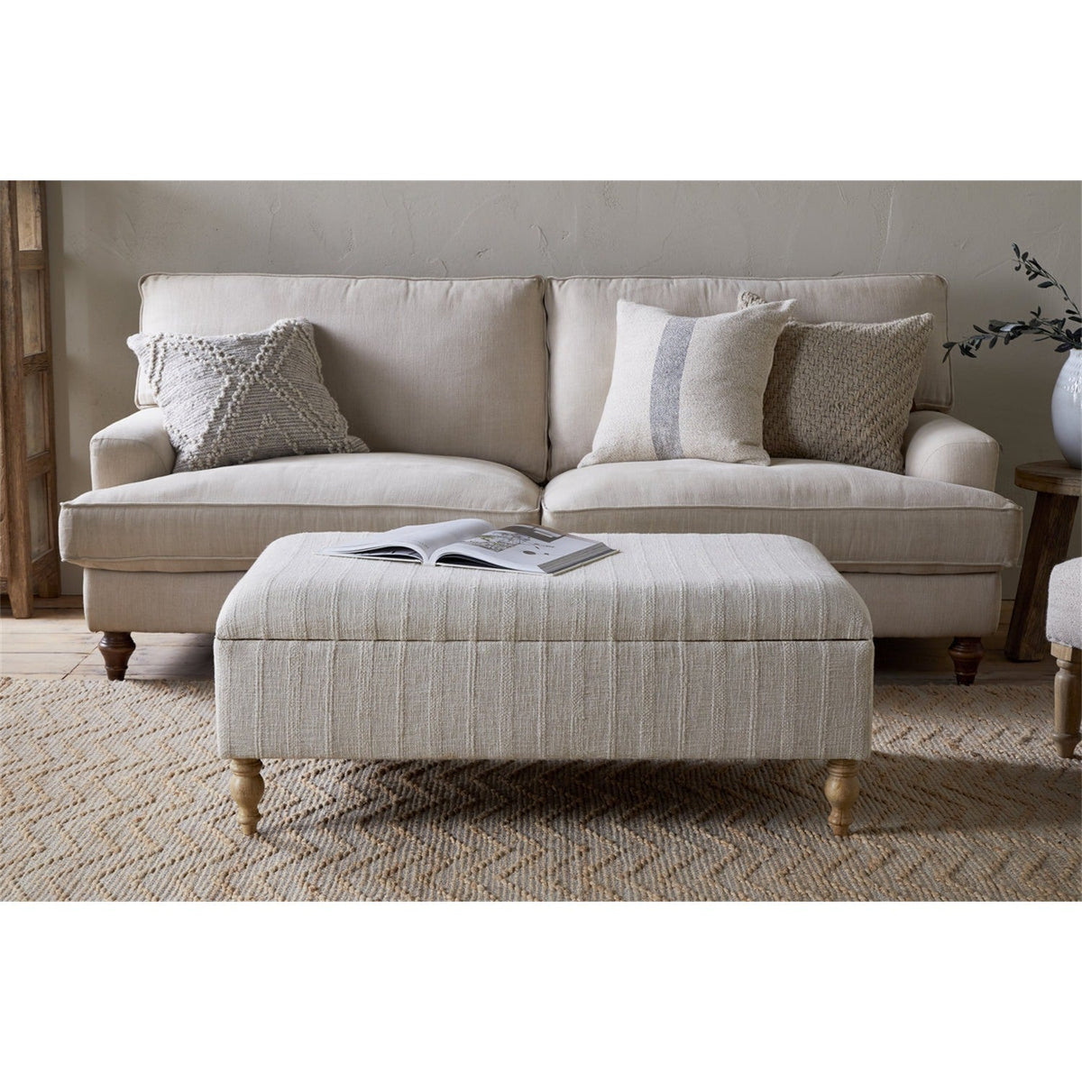 Kiana Cotton & Linen Storage Ottoman - Natural