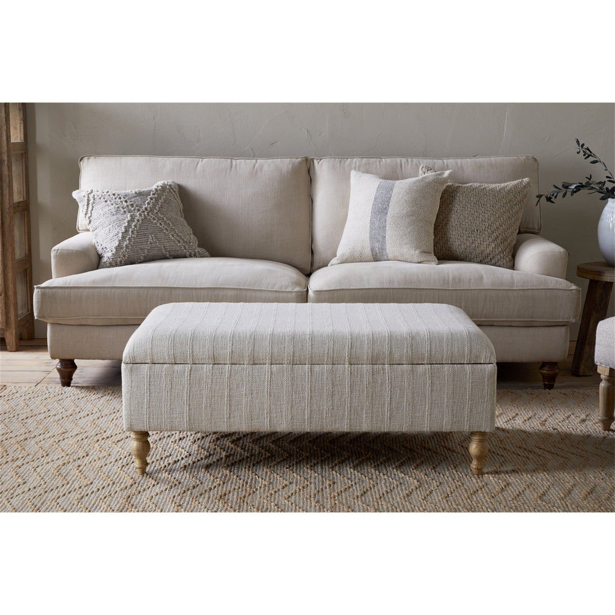 Kiana Cotton & Linen Storage Ottoman - Natural