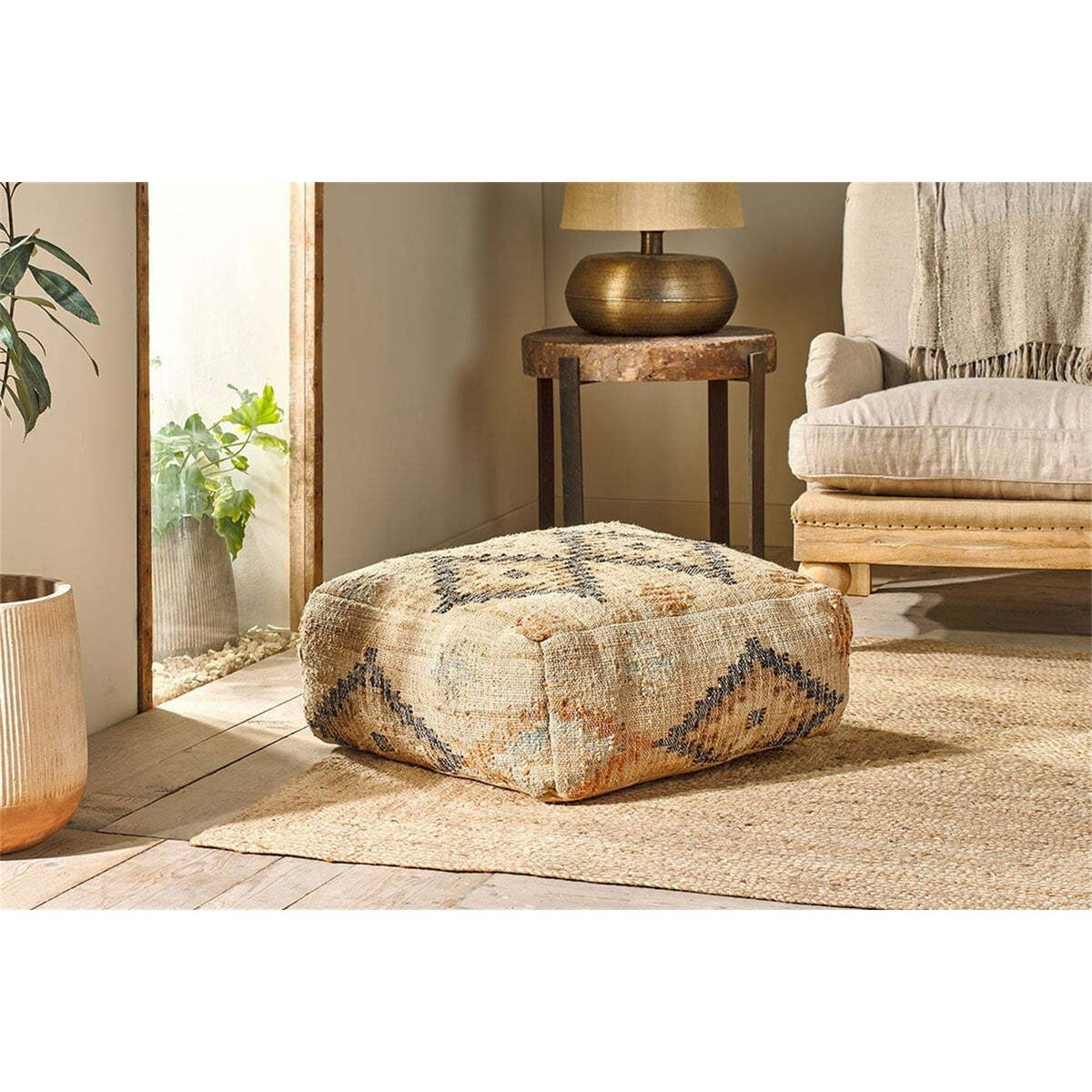 Kesu Hemp Kilim Pouffe - Natural