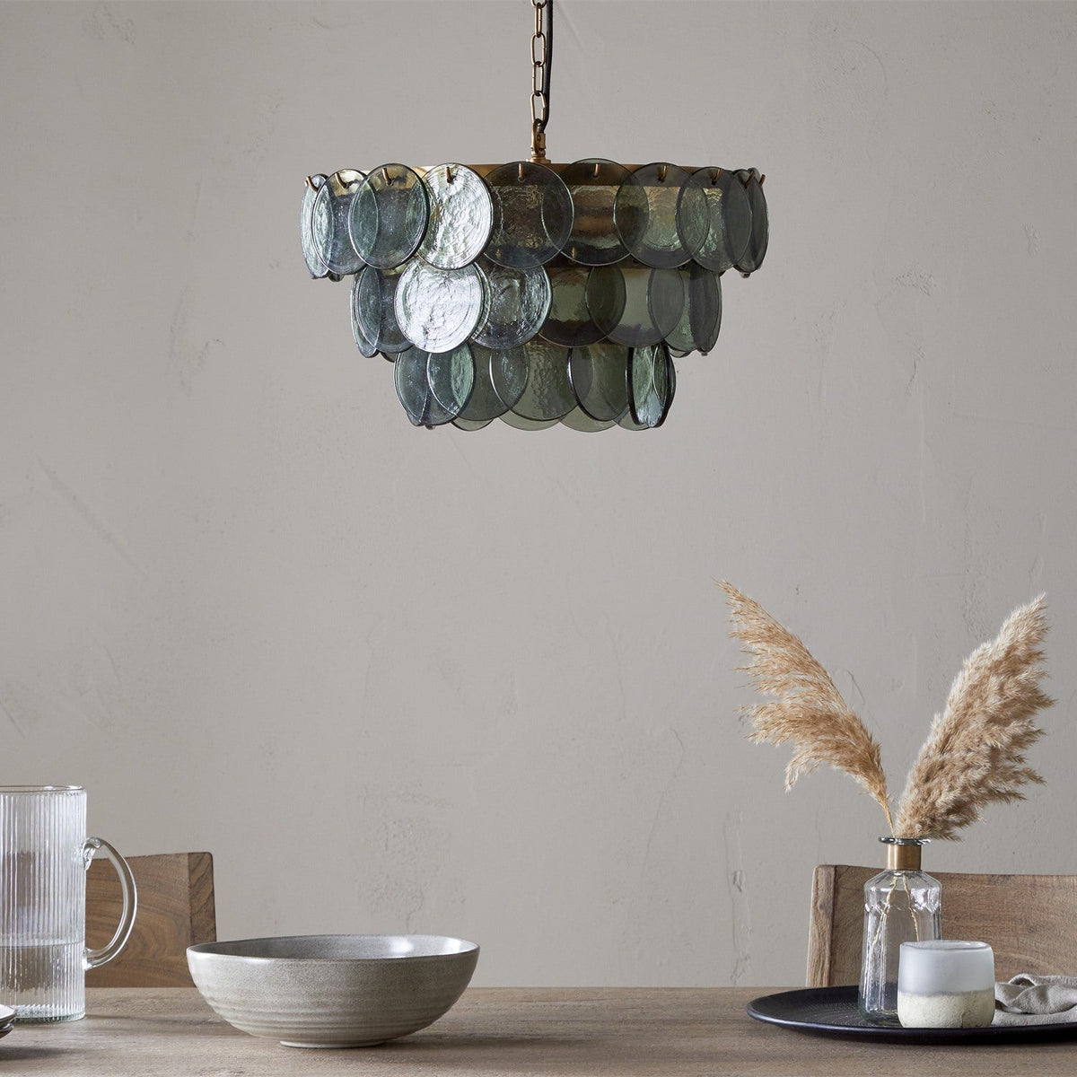 Kagitha Small 3 Light Recycled Glass Chandelier - Green
