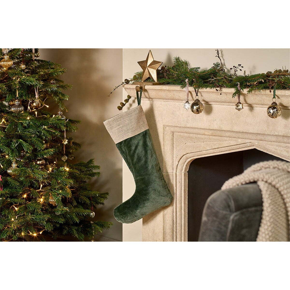 Karru Cotton Velvet Christmas Stocking - Forest Green