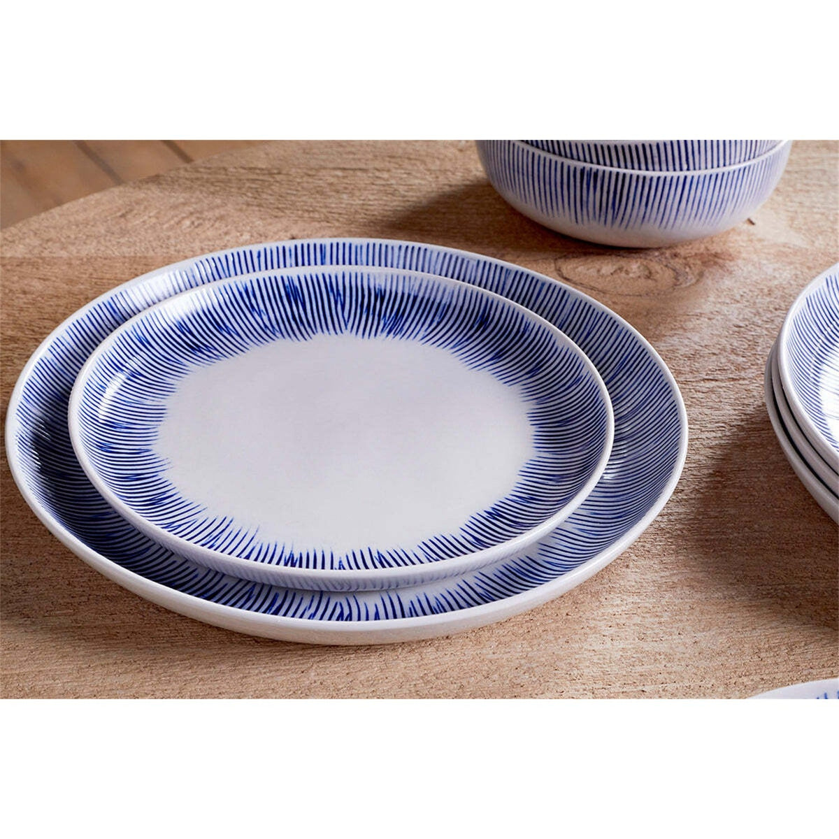 Karuma Stoneware Dinner Set - Blue & White - Set of 12
