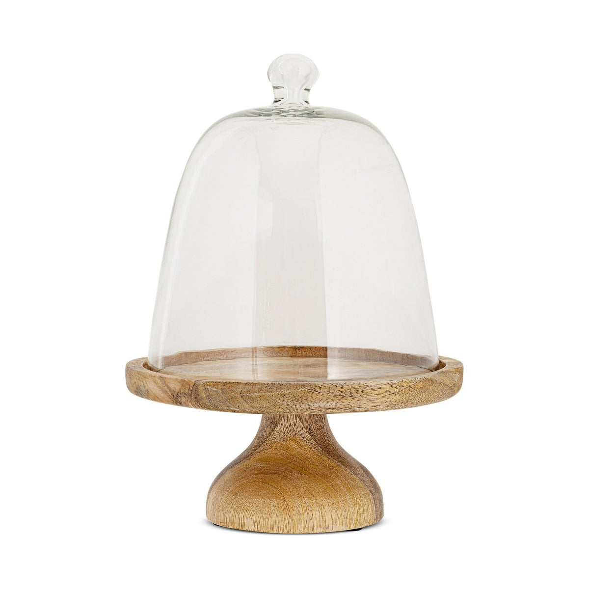Kannati Mango Wood & Glass Domed Cake Stand - Clear