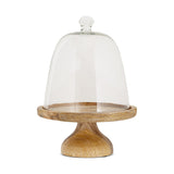 Kannati Mango Wood & Glass Domed Cake Stand - Clear