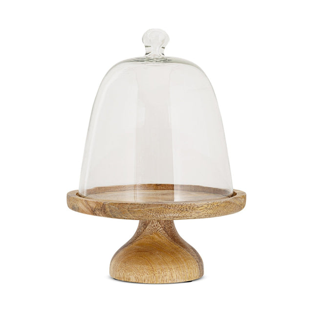 Kannati Mango Wood & Glass Domed Cake Stand - Clear