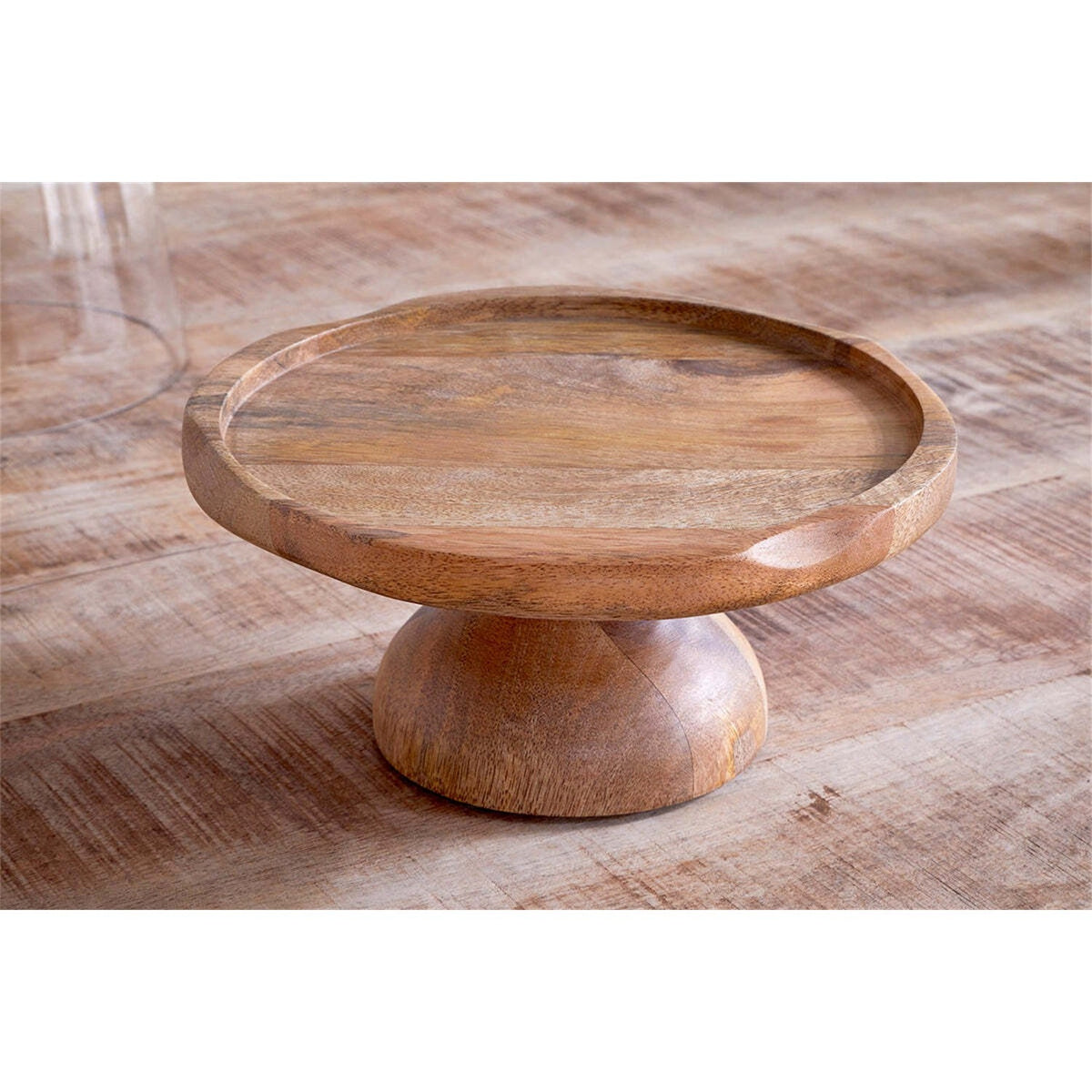 Kannati Mango Wood & Glass Domed Cake Stand - Clear