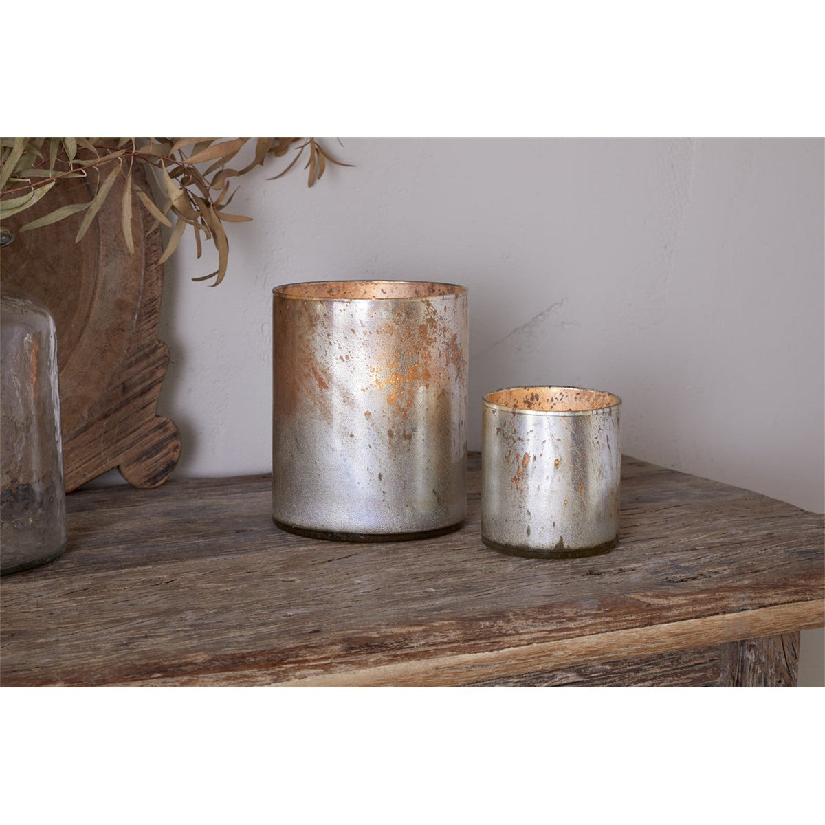 Kunjari Small Glass Tealight Holder - Rustic Gold