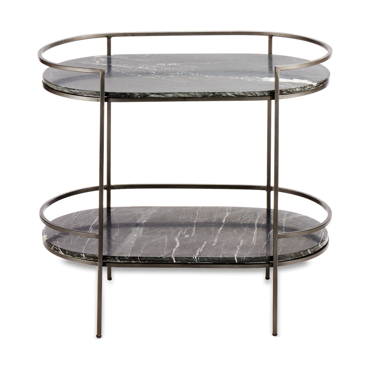 Karoko 2 Tier Oval Marble Side Table - Black