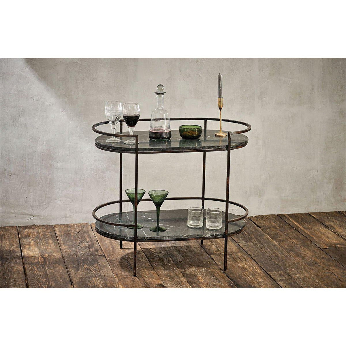 Karoko 2 Tier Oval Marble Side Table - Black