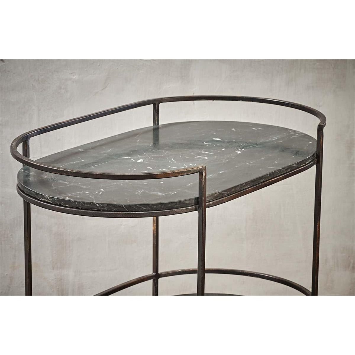 Karoko 2 Tier Oval Marble Side Table - Black