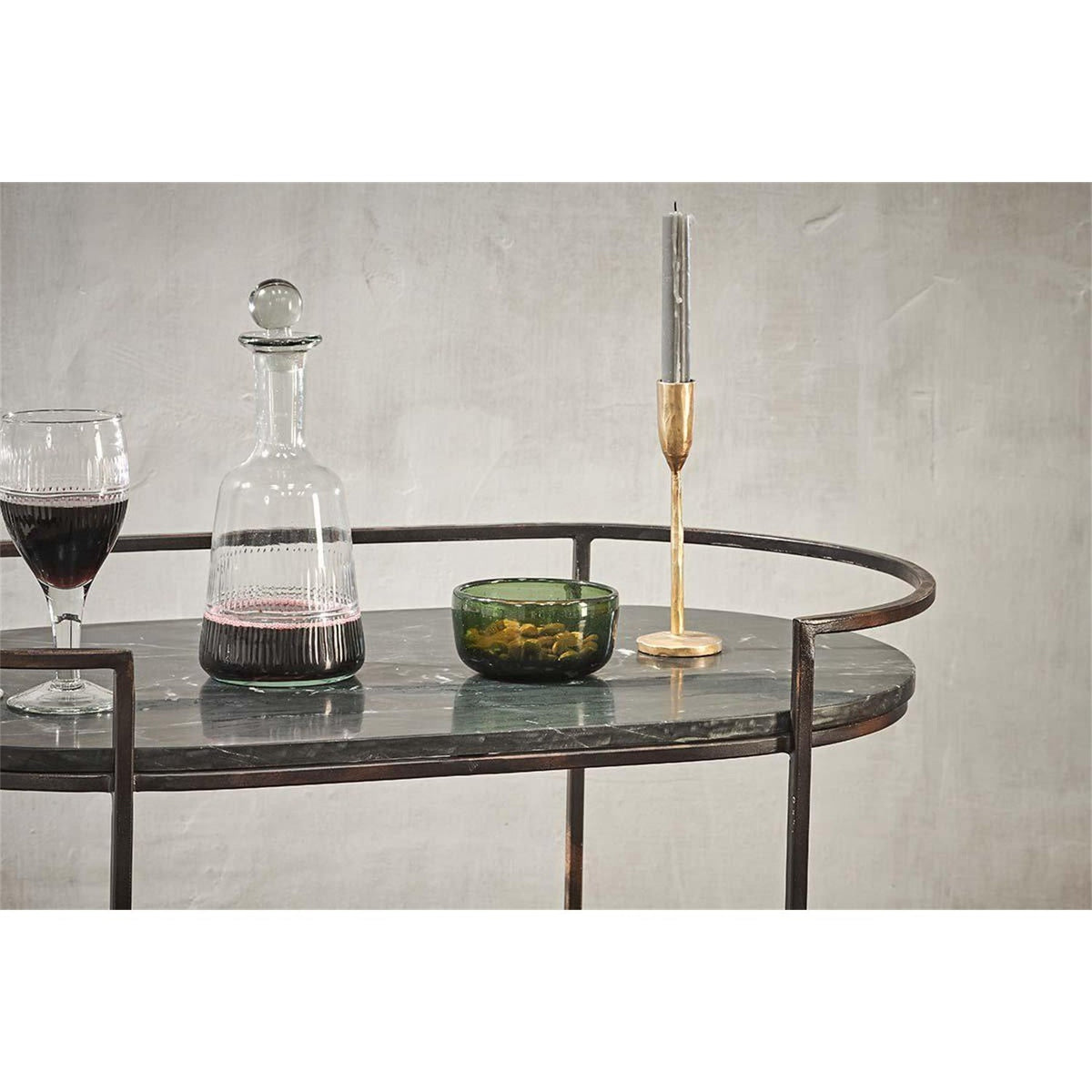 Karoko 2 Tier Oval Marble Side Table - Black