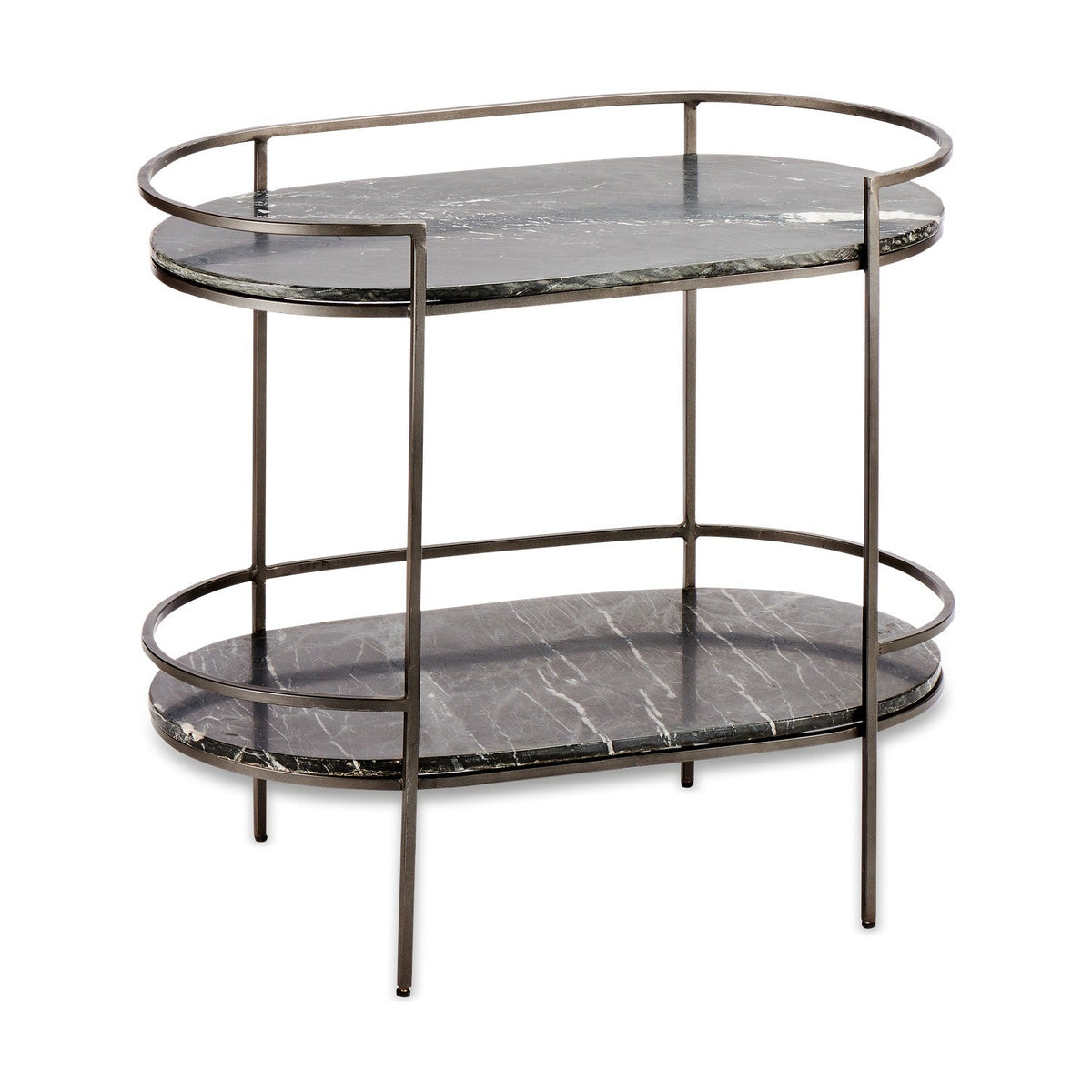 Karoko 2 Tier Oval Marble Side Table - Black