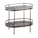 Karoko 2 Tier Oval Marble Side Table - Black