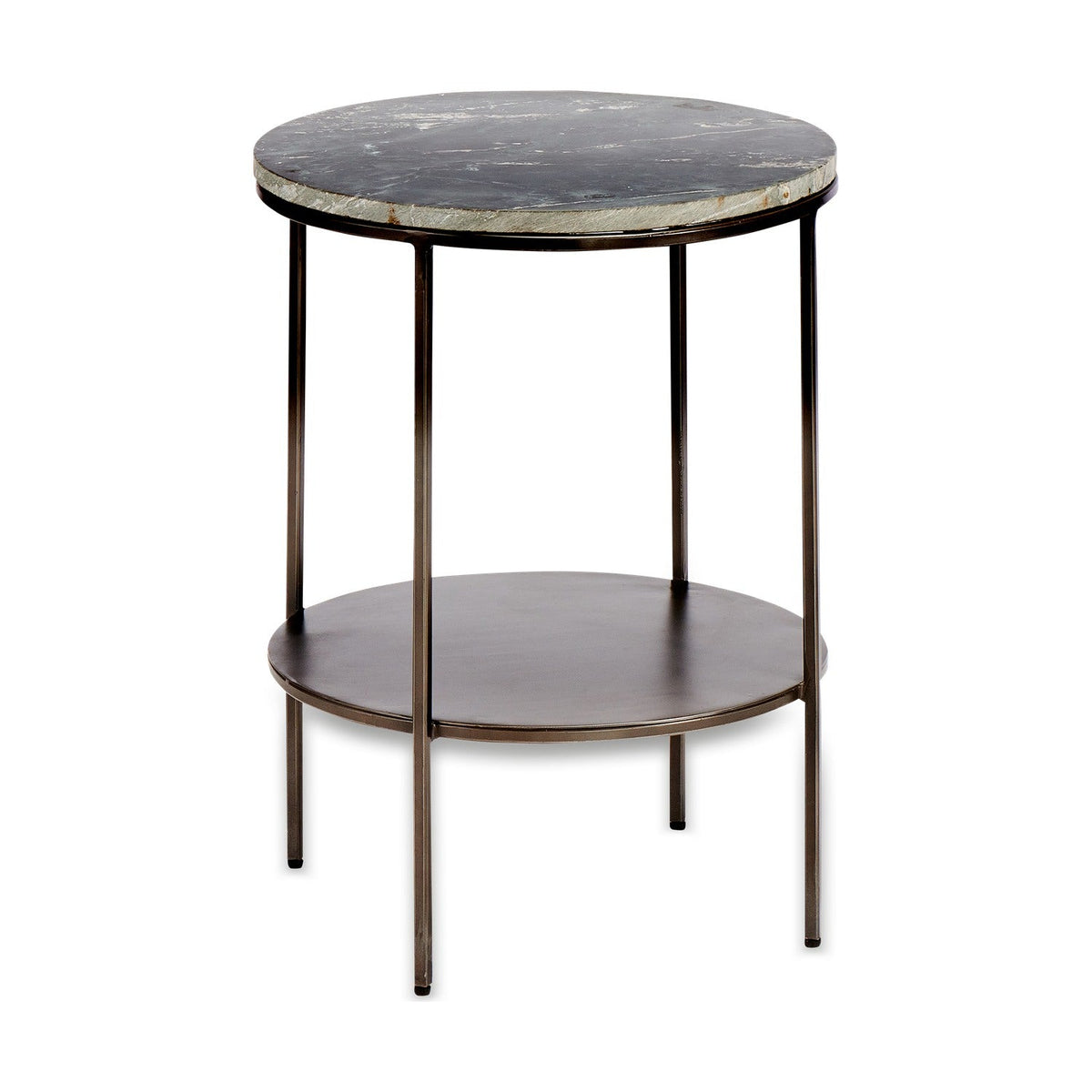 Karoko 2 Tier Round Marble Side Table - Black