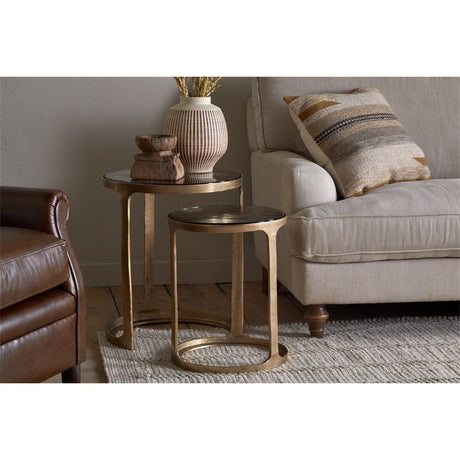Khidki Glass Top Nest of 2 Side Tables - Antique Brass
