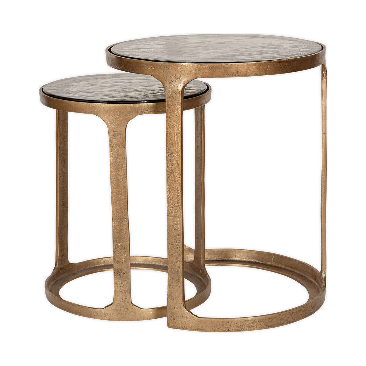 Khidki Glass Top Nest of 2 Side Tables - Antique Brass