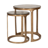 Khidki Glass Top Nest of 2 Side Tables - Antique Brass