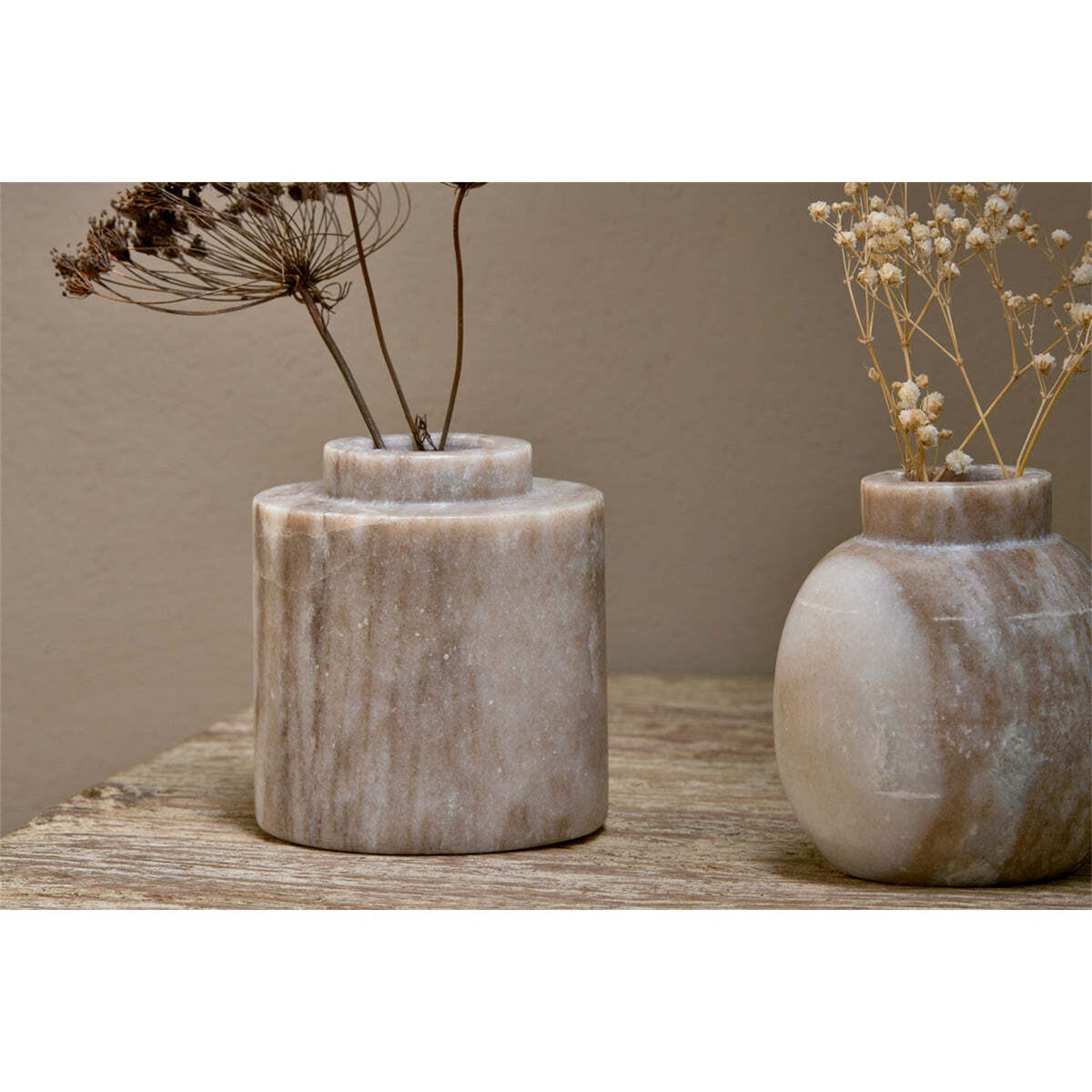 Khari Cylinder Marble Vase - Beige