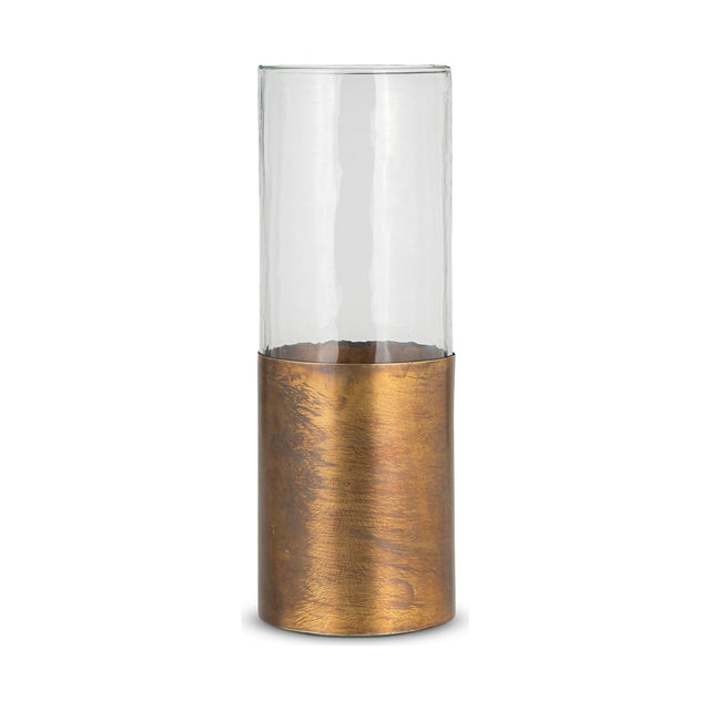 Khila Glass Vase - Clear & Antique Brass