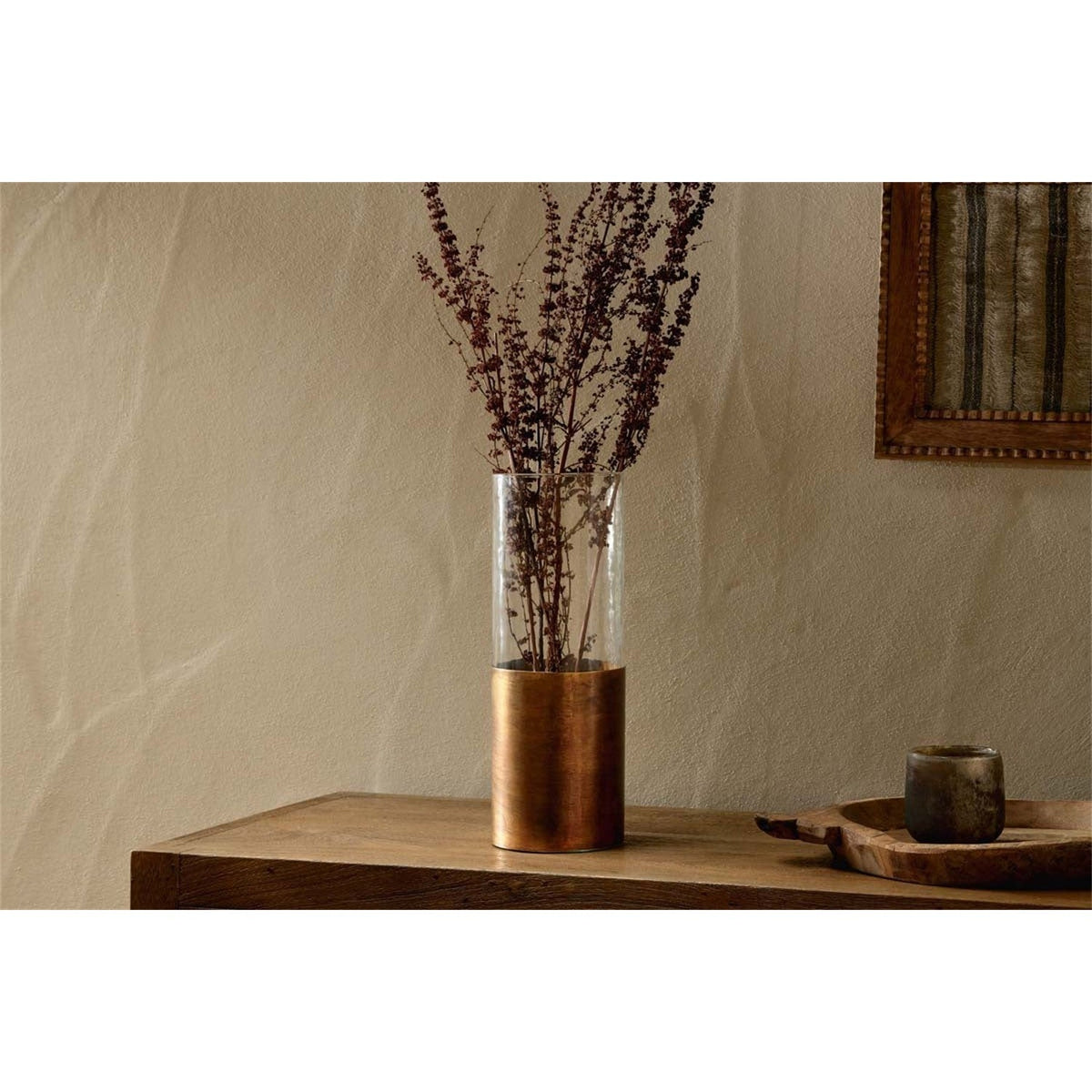 Khila Glass Vase - Clear & Antique Brass