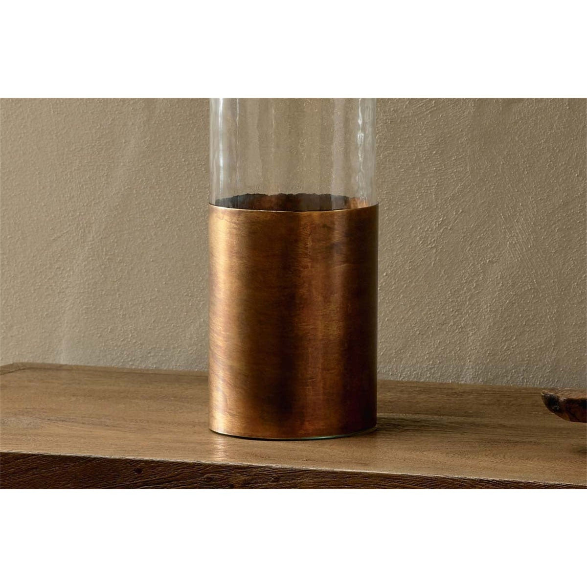 Khila Glass Vase - Clear & Antique Brass