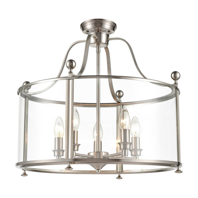 Drayton 5 light pendant light in satin nickel finish