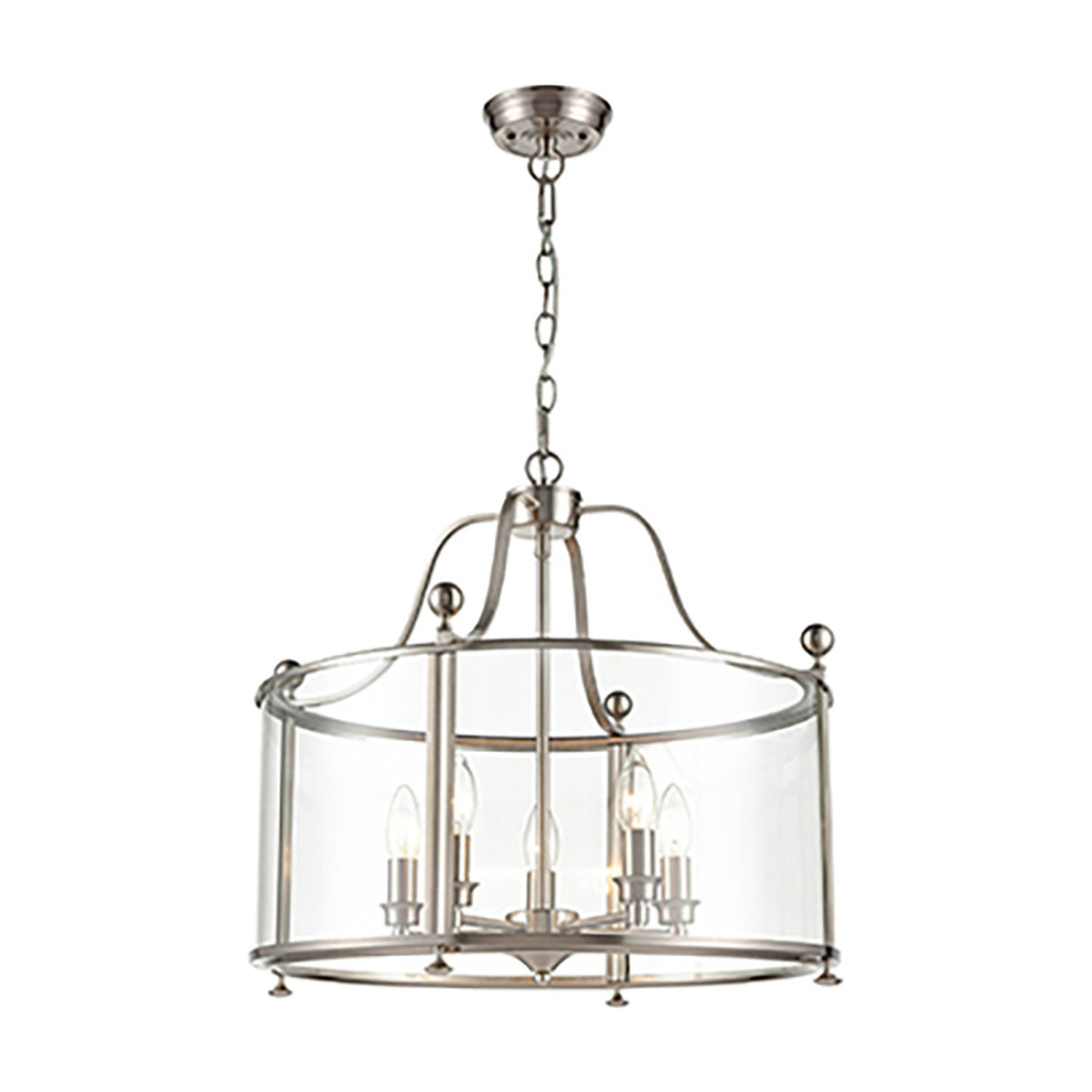 Drayton 5 light pendant light in satin nickel finish, alternative view