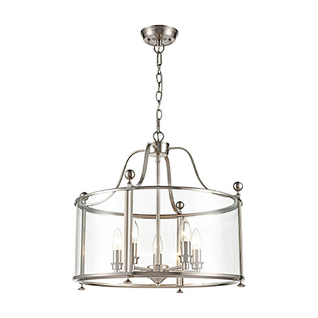 Drayton 5 light pendant light in satin nickel finish, alternative view