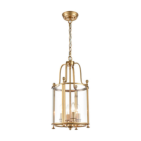 Drayton 4 light pendant light in antique brass finish
