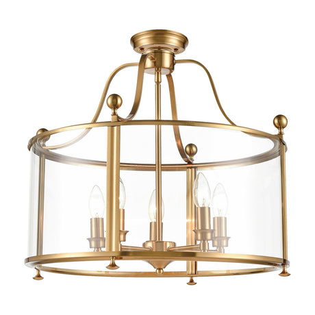 Drayton 5 light pendant light in antique brass finish
