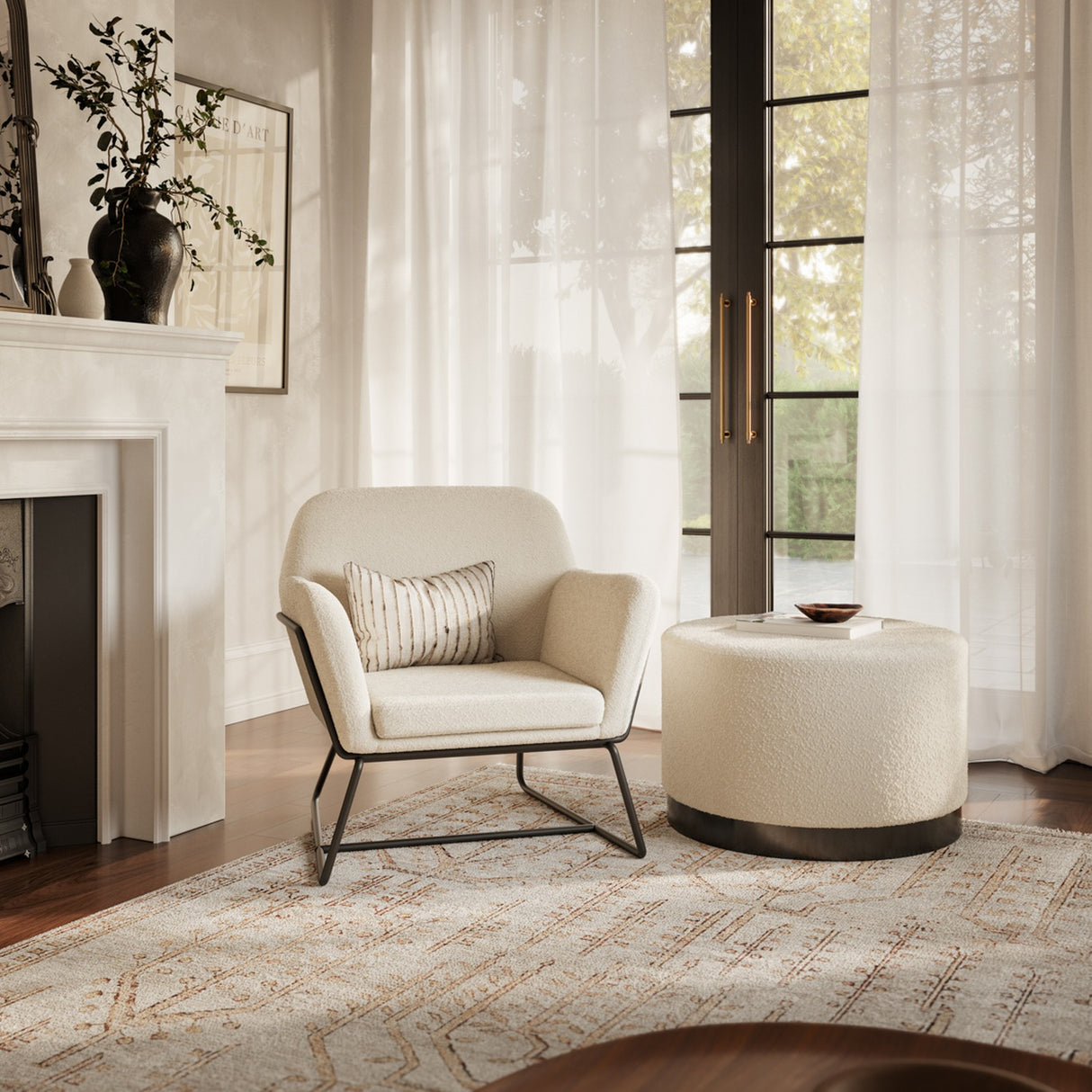 Lara Small Footstool – Ivory & Black