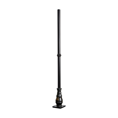 Victorian Cast Iron Lamp Post Column, 2.05m tall in black, with decorative base and square mounting plate, shown on a plain white background.
