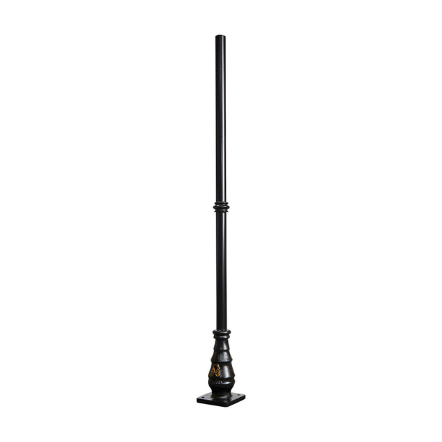 Victorian Cast Iron Lamp Post Column, 2.05m tall in black, with decorative base and square mounting plate, shown on a plain white background.