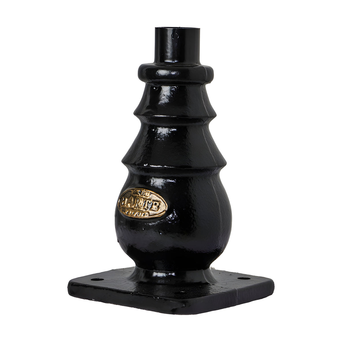Victorian Cast Iron Pedestal Column 0.23m in black, a decorative lamp post base with ribbed profile and square drilled mounting plate, shown on a plain white background.
