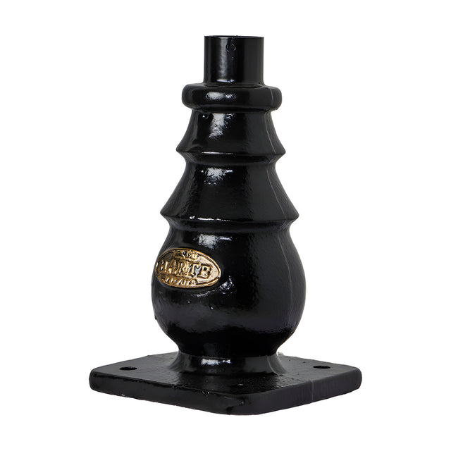 Victorian Cast Iron Pedestal Column 0.23m in black, a decorative lamp post base with ribbed profile and square drilled mounting plate, shown on a plain white background.