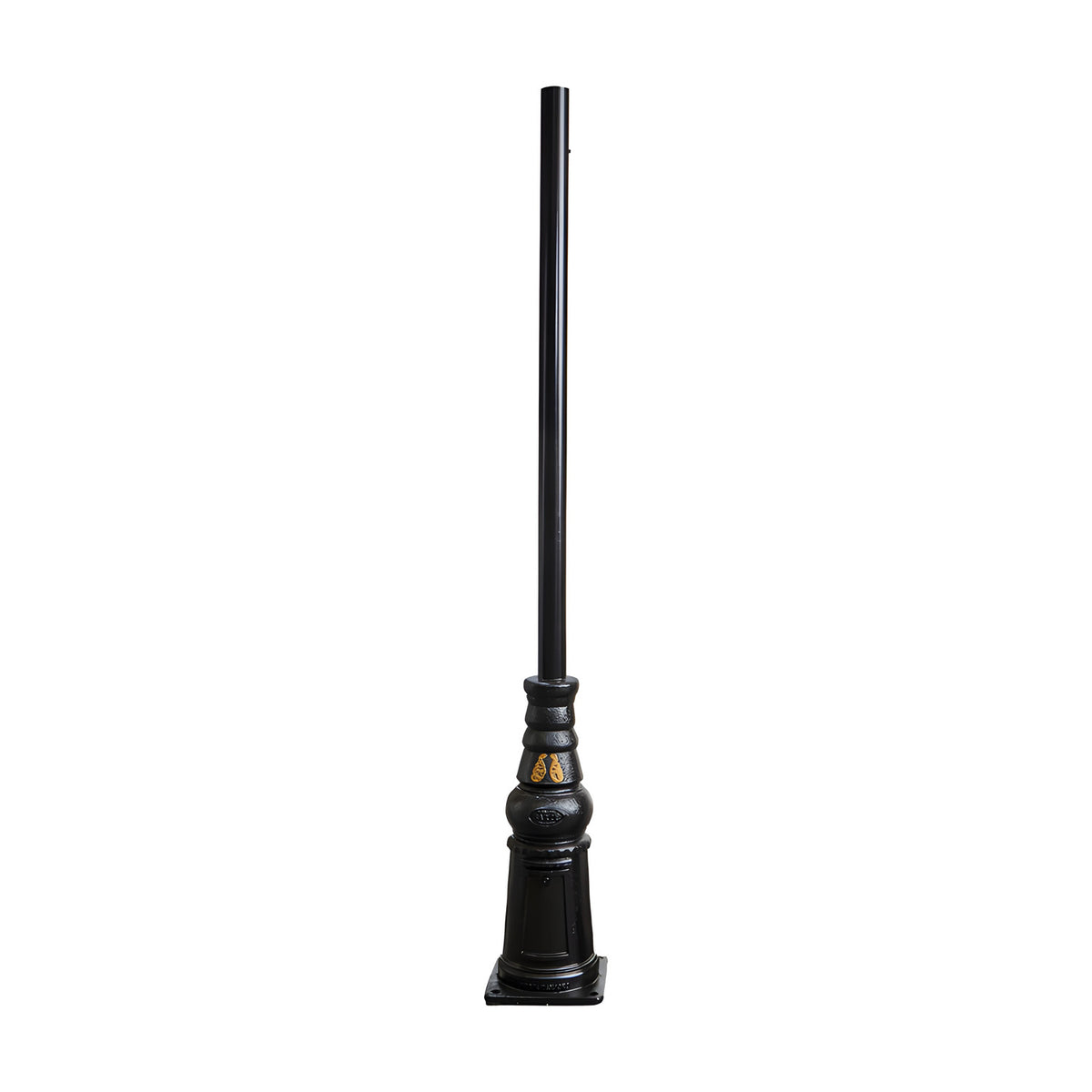 Victorian Cast Iron Lamp Post Column, 2.36m, black finish with ornate decorative base and long plain pole, shown against a plain white background.
