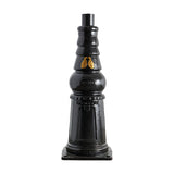 Victorian Cast Iron Pedestal Column, 0.79m, in black with a decorative tiered shaft, oval maker's badge, and square base plate on a plain white background.