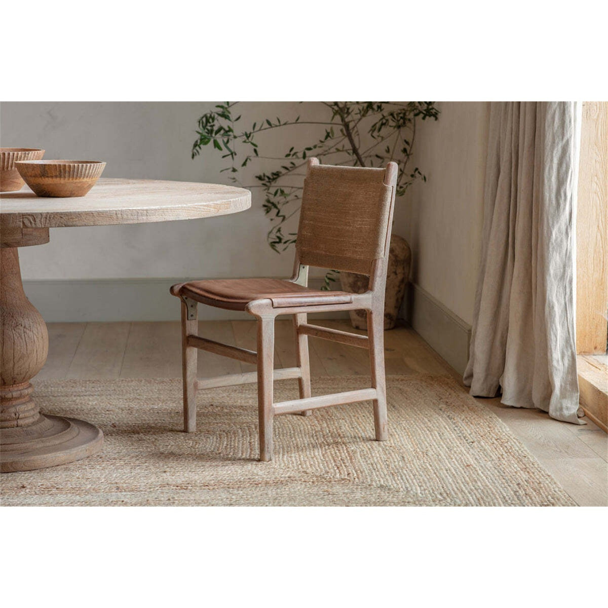Nayan Leather & Jute Dining Chair - Tan