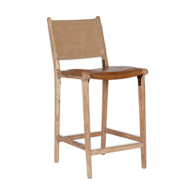 Nayan Leather & Jute Counter Stool - Tan