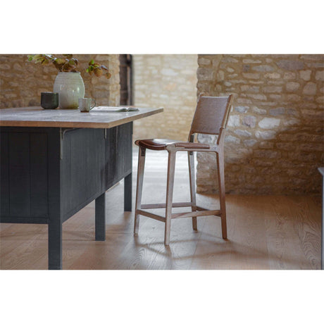 Nayan Leather & Jute Counter Stool - Tan