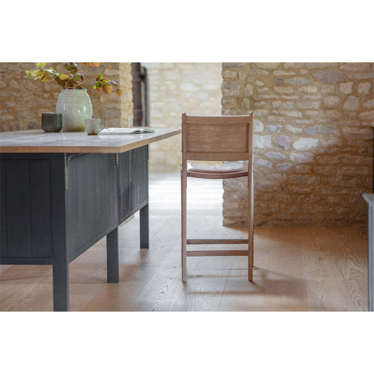 Nayan Leather & Jute Counter Stool - Tan