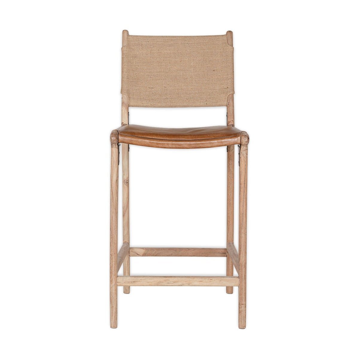 Nayan Leather & Jute Counter Stool - Tan
