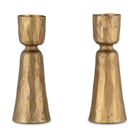 Lokoja Faceted Candlestick - Antique Brass - Set of 2